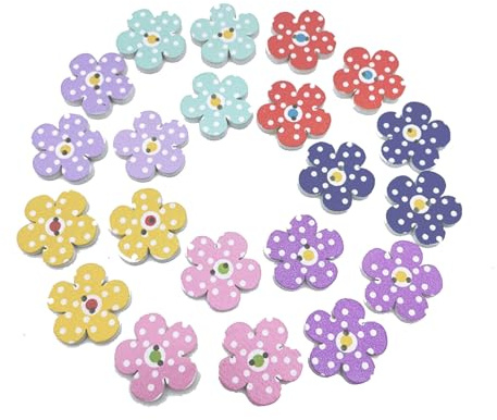 50Pcs Beautiful Cartoon Flower Button 2 Hole Wooden Flower Sewing Buttons Cute Useful Vintage Pattern Buttons for Sewing Decorative Craft