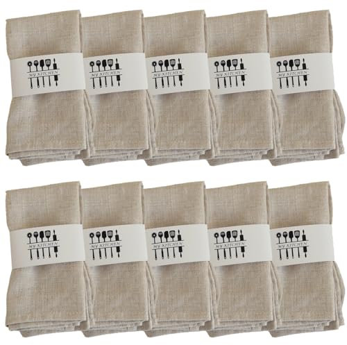 10 Stück Leinenservietten Stoffservietten,Servietten Beige,Naturleinen Stoffservietten Leinen für Hotel,Restaurant,Zuhause und Küche,Maschine Waschbar（40 x 40 cm）