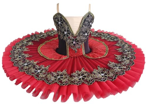 GeRRiT Tutú de Ballet Profesional de niña, Vestido de Fiesta de Bailarina Rojo para Mujeres Adultas Niño Niños Plato Tutú de panqueque Traje de Baile de Ballet para niñas