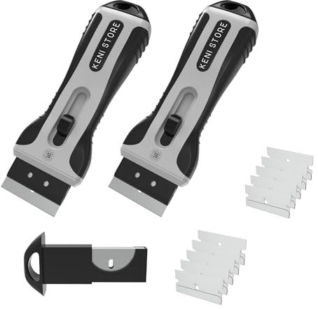 Grattoir Plaque Vitrocéramique et Induction - 2 Raclettes avec 10 Lames en Acier Inoxydable - Nettoyage Vitro Céramique, Cuisine et Vitres - Cutter Ergonomique Polyvalent pour Four et Surfaces