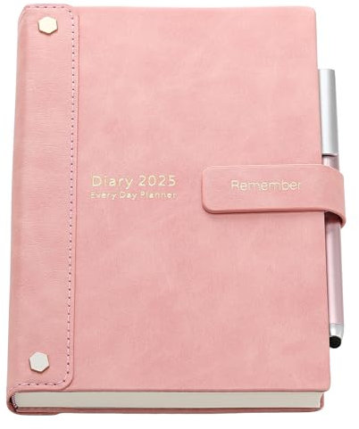 Academic Diary 2025,Agenda 25 Diary A5 Page a Day,Hardcover Organiser Year Diary Jan-Dec 2025,Month Weekly Planner with Pen,Stickers,Inner Pocket(Pink Jan 2025-Dec 2025, A5)