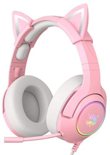 PHNIXGAM Casque de Jeu pour PS4, PS5, Xbox One X/S (sans Adaptateur), Casque 3,5 mm avec Oreilles de Chat Amovibles, Microphone antibruit, RVB, Son Surround pour PC, téléphone Portable