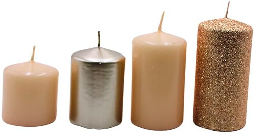Candele dell'Avvento, candele a pilastro, candele a corona dell'Avvento, candele da tavolo, candele da tavola in cappuccino beige e bronzo glitter, contenuto della confezione: 4 pezzi, a gradini da 5