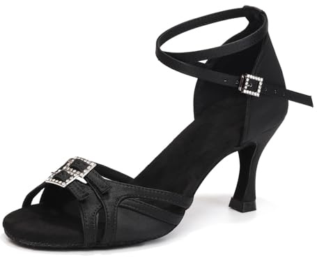 ZYXWVU Scarpe da Ballo Latino da Donna Raso Professionale Scarpe da Ballo Sala da Ballo Danza Pratica Scarpe Nero, 38.5 EU