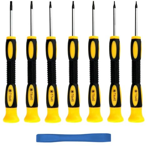 Professional Torx Screwdriver Set 7Pcs Star Security Screwdriver Set with Pry Tool Including T3 T4 T5 T6 T7 T8 T10 for Jewellers Watch Electronics (Yellow)