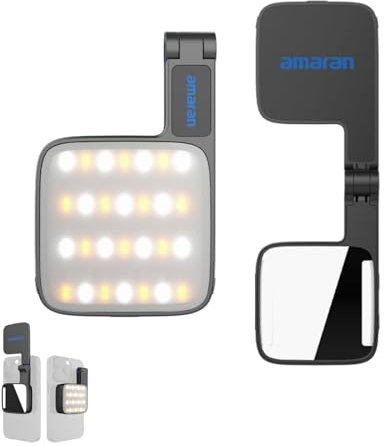 Amaran GO Magnetisches Telefonlicht mit Spiegel- und Flip-Design, CCT 2700K-6500K, 10 Farbmodi, App-Steuerung, Taschenformat für TikTok, YouTube, Vlogging, Live-Streaming (anthrazit)
