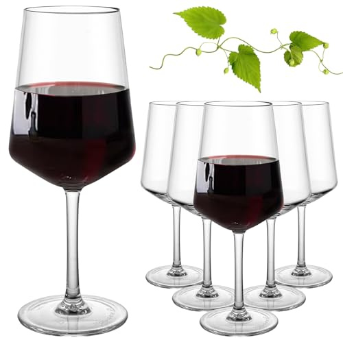 FWEEK Set med 6 rödvinsglas, 580 ml stora plastvinglas-set, okrossbara och återanvändbara vitvinsglas för fest, camping, picknick, hot tubs pooler