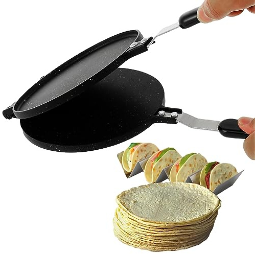 16.8 cm Non Stick Tortilla Press Stove Top Pan with Bakelite Handle, High Temperature Resistant, Non-Stick Coating, Aluminum Tortilla Press Pan for Home Restaurant