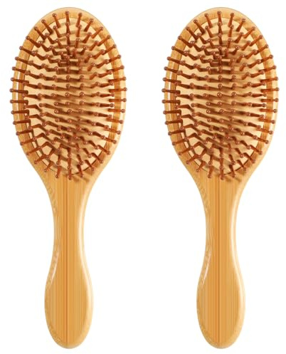 2 spazzole per capelli in bambù con setole in bambù, spazzola per massaggio del cuoio capelluto in legno naturale, spazzola districante per donne e uomini, spazzole in legno per capelli secchi, ricci