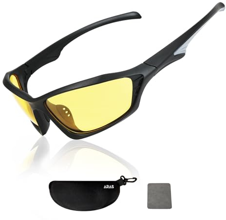 ARAS Occhiali Guida Notturna Polarizzati Occhiali da Sole Lenti Gialle per Uomo Donna Guida Antiriflesso Night Vision Goggles