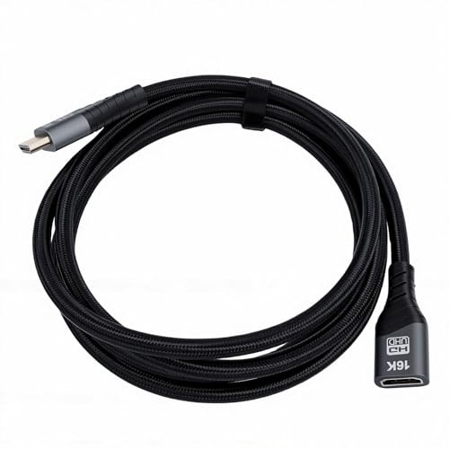Fockety 16K HDMI-Förlängningskabel, 6,6 Fot Högupplöst Multimediagränssnitt 2,2 96 Gbps Hane Till Hona Förlängningskabel, Hane Till Hona Adapter för Bärbar TV-spelkonsol