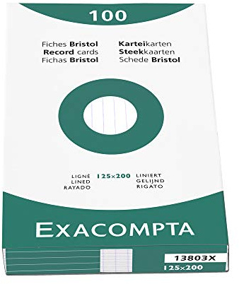 Exacompta Fodral 100 Registerkort Linjerade Ohålade 125x200 mm Vit