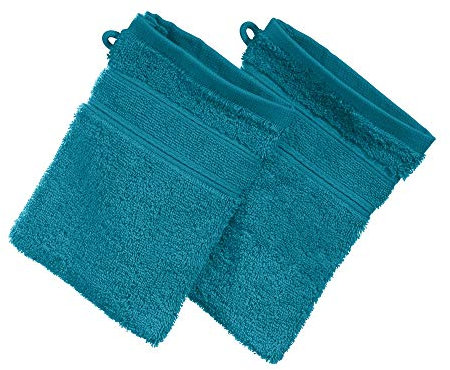 Erwin Müller Waschhandschuh Karlsruhe 2er- Pack 100% Baumwolle Petrol Größe 15x21 cm - extrem saugstark, leicht, flauschig weich, hautschmeichelnd (weitere Farben)