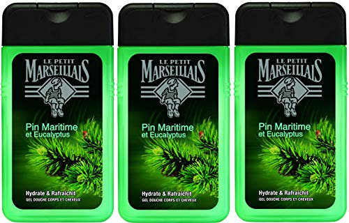 Le Petit Marseillais Hombre Gel de Ducha Cuerpo y Cabello pino marítimo y de Eucalyptus botella de 250 ml - juego de 3