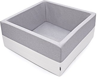 Rainbow Kids - Luxus Bällebad Bällepool Kunstleder Bällebecken Spielbälle Kugelbad Bällchenbad Spielbecken Ball Bällepool OHNE Bälle (Hellgrau-Weiß 90x90x40 - Quadrat)