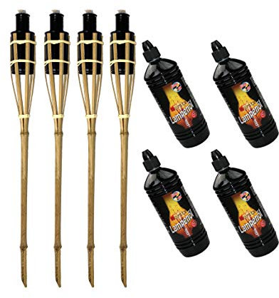 Moritz 4 x bambufacklor fackla 60 cm standard natur 4 x 1 000 ml lampolja trädgårdsfackla oljefackla trädgårdsdekoration oljelampa gångljus