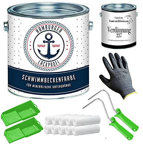 Vernice per piscina SEIDENMATT rosso fuoco RAL 3000 rosso per calcestruzzo Pittura per piscina con set di verniciatura (X300) e diluizione (1 L) // Hamburger Lack-Profi (2,5 l).