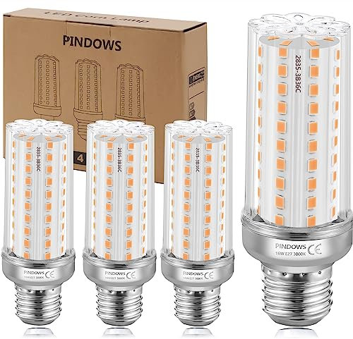 PINDOWS 16W LED Lampe E27 Warmweiß 3000K,LED Mais Glühbirne,150W Glühbirnen-Äquivalent,1900LM Kann 120W~150W Glühlampe Leuchtmittel ersetzen,Hohe Helligkeit CRI 80+,Nicht Dimmbar,4er-Pack