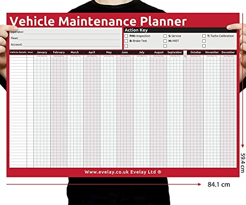 Planificador de pared A1 HGV PSV MOT Mantenimiento de Vehículos Planificaciones de tamaño enrollado o doblado (84,1 x 59,4 cm) sin fecha (A1 HGV enrollado)