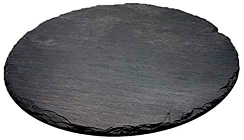 Acan Tradineur - Piatto in ardesia rotondo, vassoio con protezioni antiscivolo, canto rustico, tavola in pietra naturale per servire snack, Ø 20 cm
