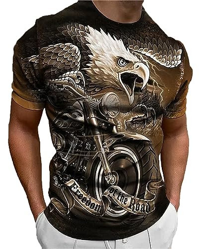 Herren Adler Bedruckt T-Shirt Freedom of The Road Brief drucken Mode Tops Kurzarm Rundhalsausschnitt Sport T-Shirts