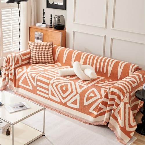 VanderHOME Bohemio Mantas para Sofa, Jarapas para Sofas, Funda de Sofá para Todas Las Estaciones, Colcha Multiusos para Sofas,Adecuada para Sofás, Camas, Viajes Al Aire Libre 180 * 90cm-Naranja
