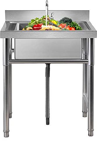 Évier de cuisine commercial à une cuve en acier inoxydable à 1 compartiment, évier utilitaire sur pied avec robinet, évier de lavage des mains pour restaurant, buanderie, garage