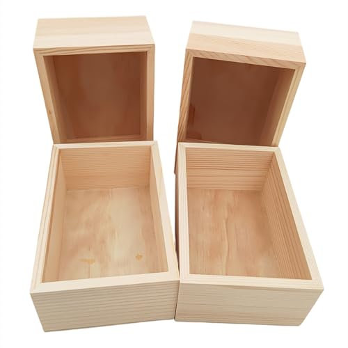 Anktily Confezione da 4 scatole portaoggetti in legno grezzo, 15 x 10 x 6 cm, piccole scatole rettangolari in legno naturale rustico, per la decorazione della casa
