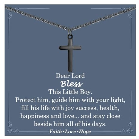 EYQV Christening Gift for Boy, Cross Necklace | Holy Communion Confirmation Baptism Gifts for Boys - Special Presents for Son Grandson Nephew