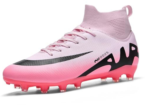 Fussballschuhe Herren Professionelle Fussballschuhe Unisex Outdoor Kinder hohe Bande für Kunstrasen geeignet AG Wettkampf- Trainingsschuhe,Rosa AG 40