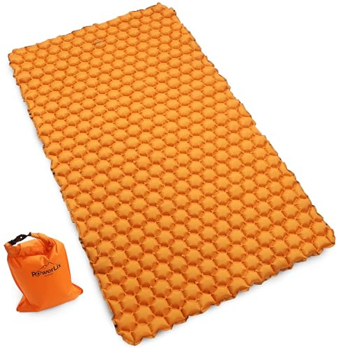 POWERLIX Double Inflatable Sleeping Pad - Camping Mattress for Backpacking, Hiking Traveling, Compact Camping Sleeping Mat for 2 Person, Portable Ultralight Camping Pad Air Mattress Orange
