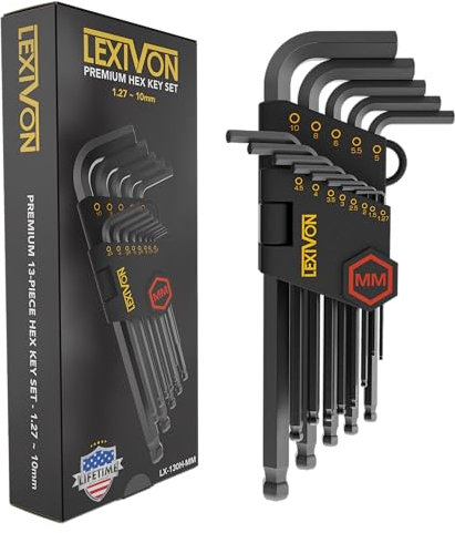 LEXIVON Allen Wrench Set, 13-Piece Premium Metric Hex Keys, L-Shaped Long Arm Ball End Design, Industrial-Grade S2 Alloy Steel (LX-130H-MM)