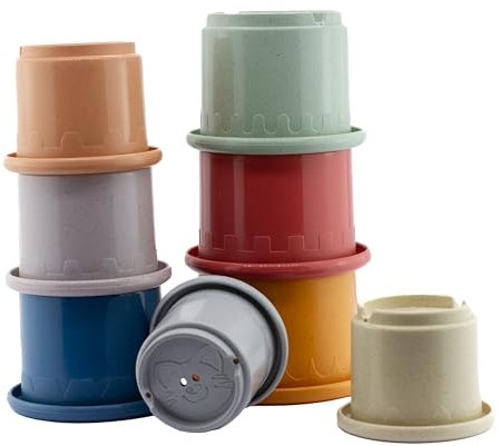 babynova Stapelbecher - Pädagogisches Baby- und Kleinkindspielzeug - ab 3 Monaten - 8-teiliges Set - Entwicklung von Motorik und Koordination - Geeignet für Badewanne und Sandkasten - BPA-frei