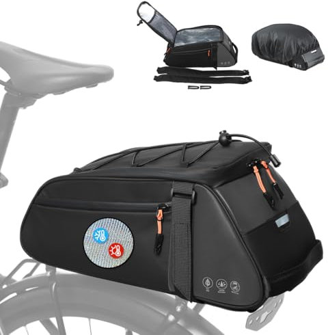 Danuosie Insulated Rear Bike Rack Bag with Rain Cover, 10L Waterproof Backpack Shoulder Saddle bag for Bicycles, Reflective Cycling Seat Storage Bag for Warm or Cold Items for Camping Travel Outdoor