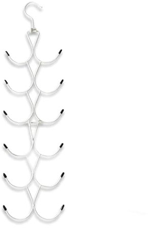 1Pcs Scarf Hanger with 12 Hooks, Metal Foldable Cloths Holders for Wardrobe, Space Saving, Multi-Functional Rotating Wardrobe Belt Rack, White