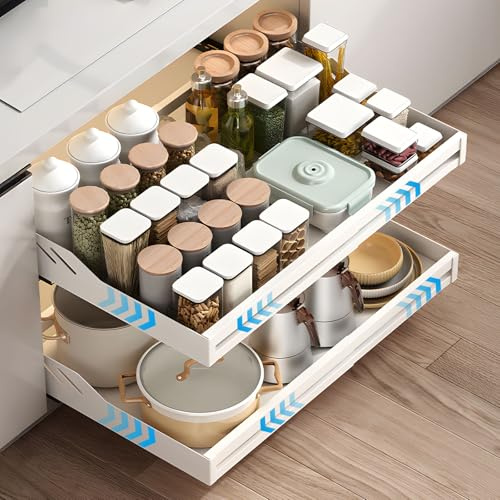 ZQEJEFD Cajón Telescópico, Cajones Extraíbles para Armario de Cocina, Cajón Deslizante para Alacena para Armarios de Cocina, Organizador de Gabinete Extraíble Ancho Ajustable 33-55cm (Blanco)