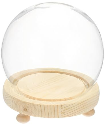 Sourcing Map Round Glass Cloche Dome 4.7 x 3.9 with Wooden Base Foot Pad - Decorative Display Bell Jar for DIY Flower Craft, Collectibles Specimens Plants Dustproof
