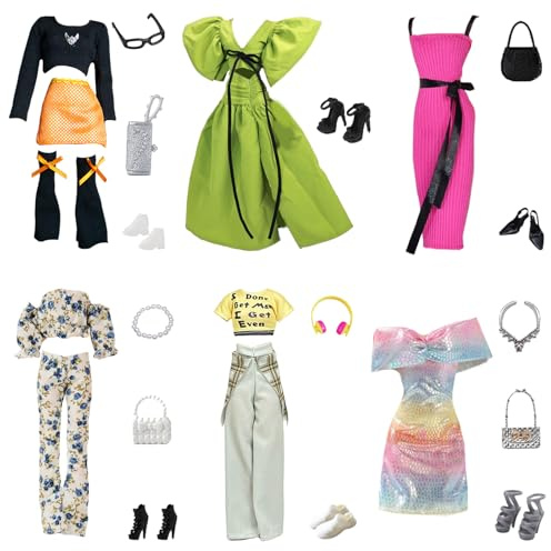 26 Pezzi Bambole Abbigliamento e Accessori, 2 Abiti, 2 Gonne, 2 Abiti Pantaloni, 6 Scarpe, 10 Accessori per Bambole Da 11.5 Pollici