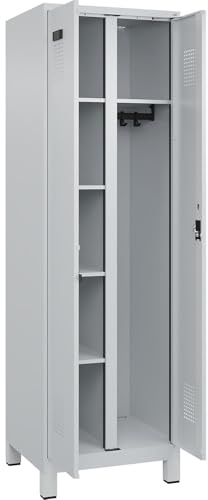 kaiserkraft FRANKEL Vestiaire pour Produits de Nettoyage Evolo Plus | 1 Compartiment | cloison médiane Centrale | Gris Clair | l 600 mm | avec Pieds Larges | Serrure à Cylindre