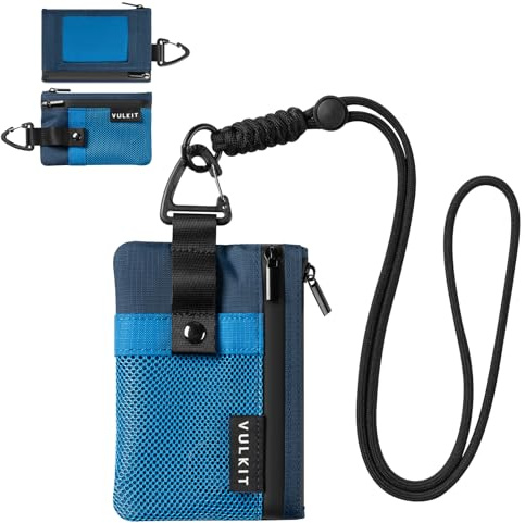 VULKIT Portafogli piccolo Minimalistico con Finestra Identificativa, Porta carte di credito con Blocco RFID Portafoglio impermeabile con cerniera (Blu)