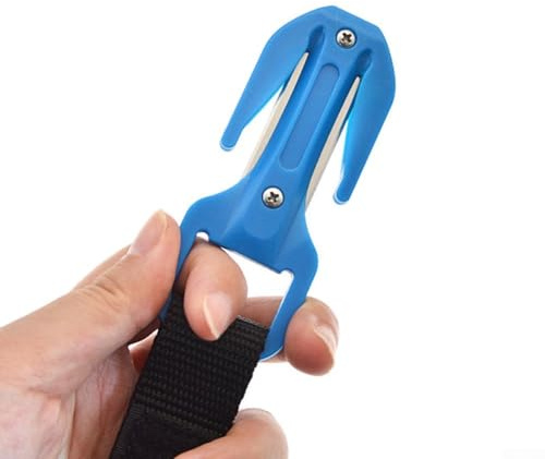 Honseadek Scuba Diving Line with 420j2 Stainless Steel and Nylon Glass Fiber Handle Underwater Cutting Gadget with Spare for Blades Plus Sh (BLUE)
