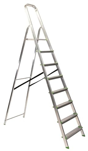 KP Escalera de Tijera Plegable Marca Española Escalera de Aluminio 8 peldaños con Gancho de Pared Multiusos Antideslizante Ligera y Resistente Escalera Doméstica Fácil Transporte