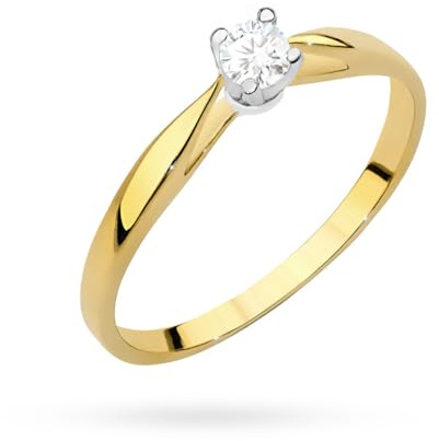 MARKO Bague pour femme en or véritable 8 carats (333) - Design solitaire avec zircone transparent, Or jaune, Zircone cubique