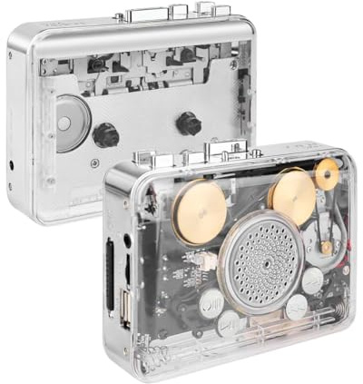 Hipzeepo Registratore e Riproduttore di Cassette Portatile con Trasparente, Cattura Cassette USB per Conversione in MP3 su U Disk, Lettore Musicale A Nastro.