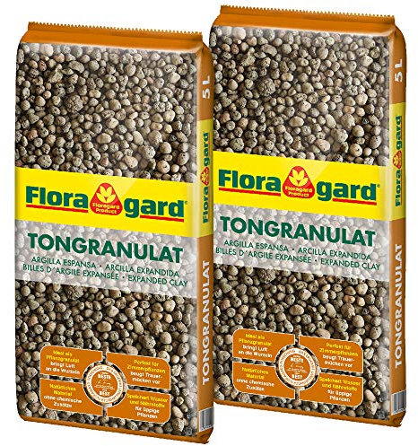 Floragard Blähton Tongranulat zur Drainage 2x5 L • Hydrokultursubstrat • für Pflanzkästen, Kübel oder Töpfe • Drainagematerial • 10 L