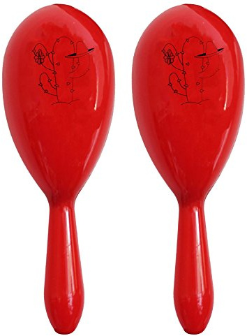 Red Mexican Maracas Set – 2 Matching Fancy Dress Accessories with Black Cactus Print – Perfect for Fiesta, Party & Costume Themes