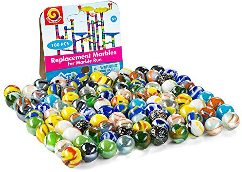 Replacement Marbles for Marble Run - Set of 100 - Assorted Colors - Size 9/16 Inch (14mm) - 100% Glass