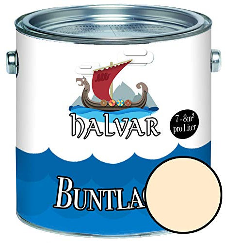 Halvar Buntlack für Holz & Metall SEIDENMATT Gelb RAL 1000-1037 Holzfarbe Holzlack Innen & Außen robuster Kunstharzlack Wetterbeständig & perfekter Langzeitschutz (5 L, RAL 1015 Hellelfenbein)
