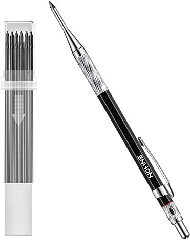 Enhon [NEW] 2mm Crayon Chantier avec 13 Mines, Crayon Menuisier avec Taille-Crayon, Marqueur Trou Profond Crayons de Charpentier pour Bois, Metal, Béton, Bricolage Outillage - Noir