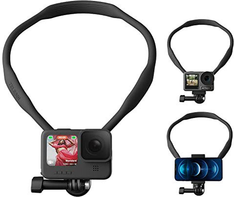 TELESIN SE Flexibles POV-Nackenhalterung für GoPro Hero 13/12/11/10/9 DJI Osmo Action Insta360 iPhone Android Smartphones Halter, Mehrwinkel Aufnahmen, Einstecken und Abspielen, Hautfreundlich